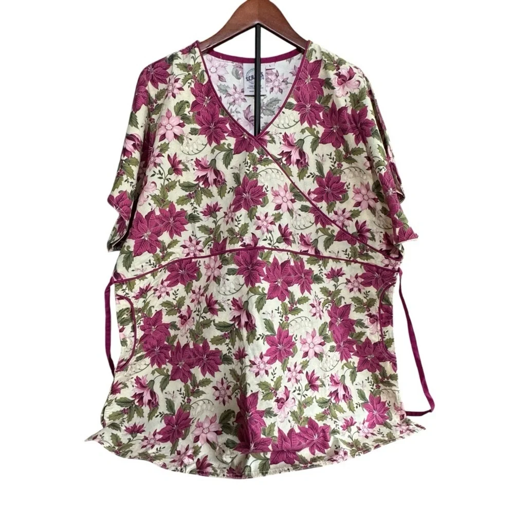 NWT SCRUBS Holiday Poinsettia Scrub Top - Picture 2 of 8